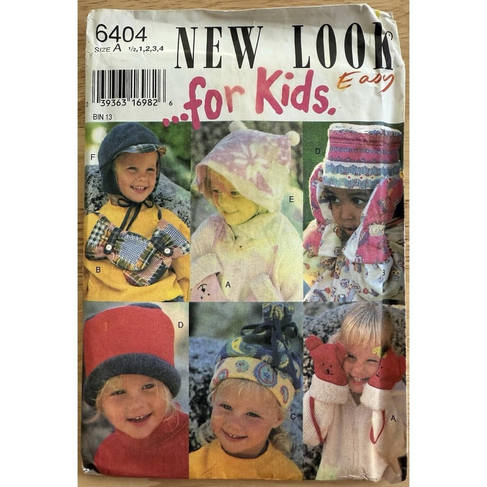 New Look For Kids‎ Easy Pattern 6404 Mittens & Hats Size 1/2 1 2 3 4 Uncut FF